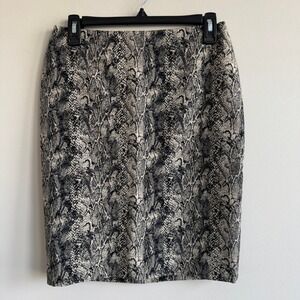 Talbots Petites Snakeskin Print Pencil Skirt Black Cream Lined 4P NWT 39638788